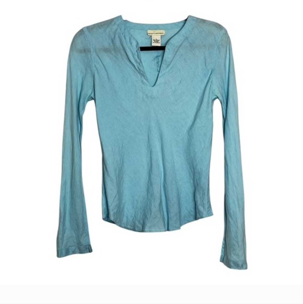 Banana‎ Republic Womens Light Blue 100% Linen Split V-Neck Long Sleeve Top S